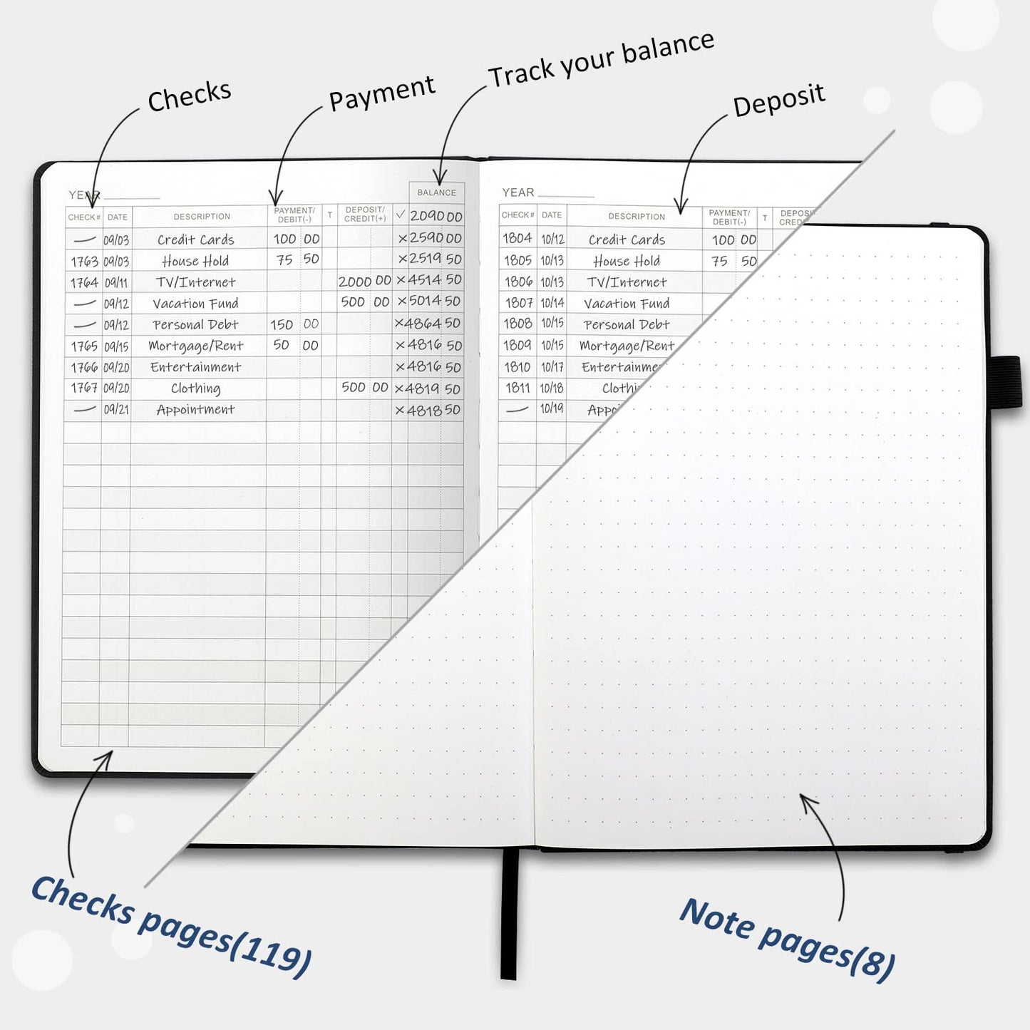 JUBTIC Hardcover Check Registers for Personal Checkbook(7.5x10″), Large Accounting Ledger for Small Business,Check Register Book Transaction Registers to Track Income & Expenses, Bank Account - Black