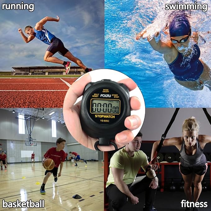 FCXJTU Simple Stopwatch Timer, Single Lap Stopwatch Countdown Timer, No Hourly Beep, On/Off, AAA Battery(Included), Large Display, Easy to Use, Ideal for Kids Coaches Black