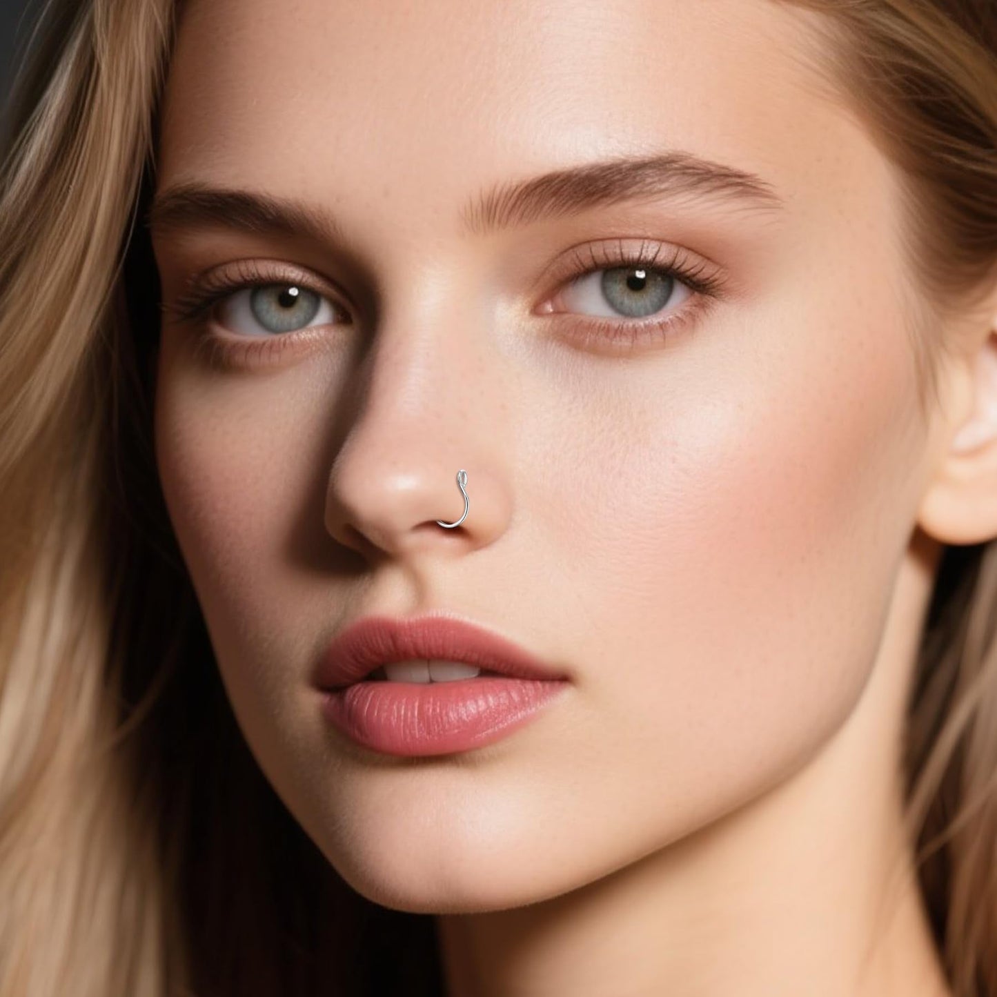 D.Bella Stainless Steel Hoop Earring, 20g Faux Septum Nose Ring, 8mm Non-Pierced Clip, Fashion Fake Piercing Jewelry for Women Men