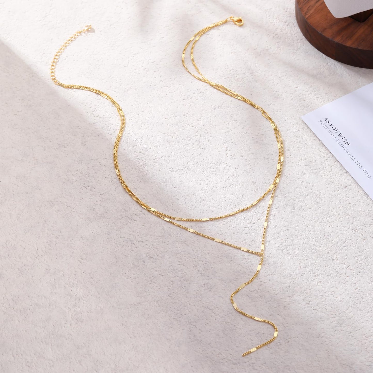 Pancert Gold Necklace for Women, Dainty Long Necklace 14k Gold Plated/Silver Y-Shaped Pendant Trendy Layered Cz Beaded Chain Lip chain Drop Necklaces for Women Gift Jewelry