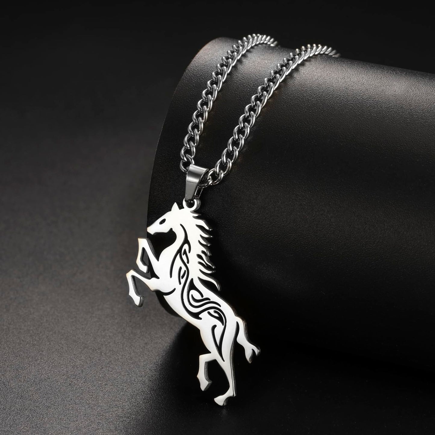 VASSAGO Horse Necklace for Women Men Stainless Steel Horse Pendant Necklace Animal Jewelry Horse Lover Gifts (silver)