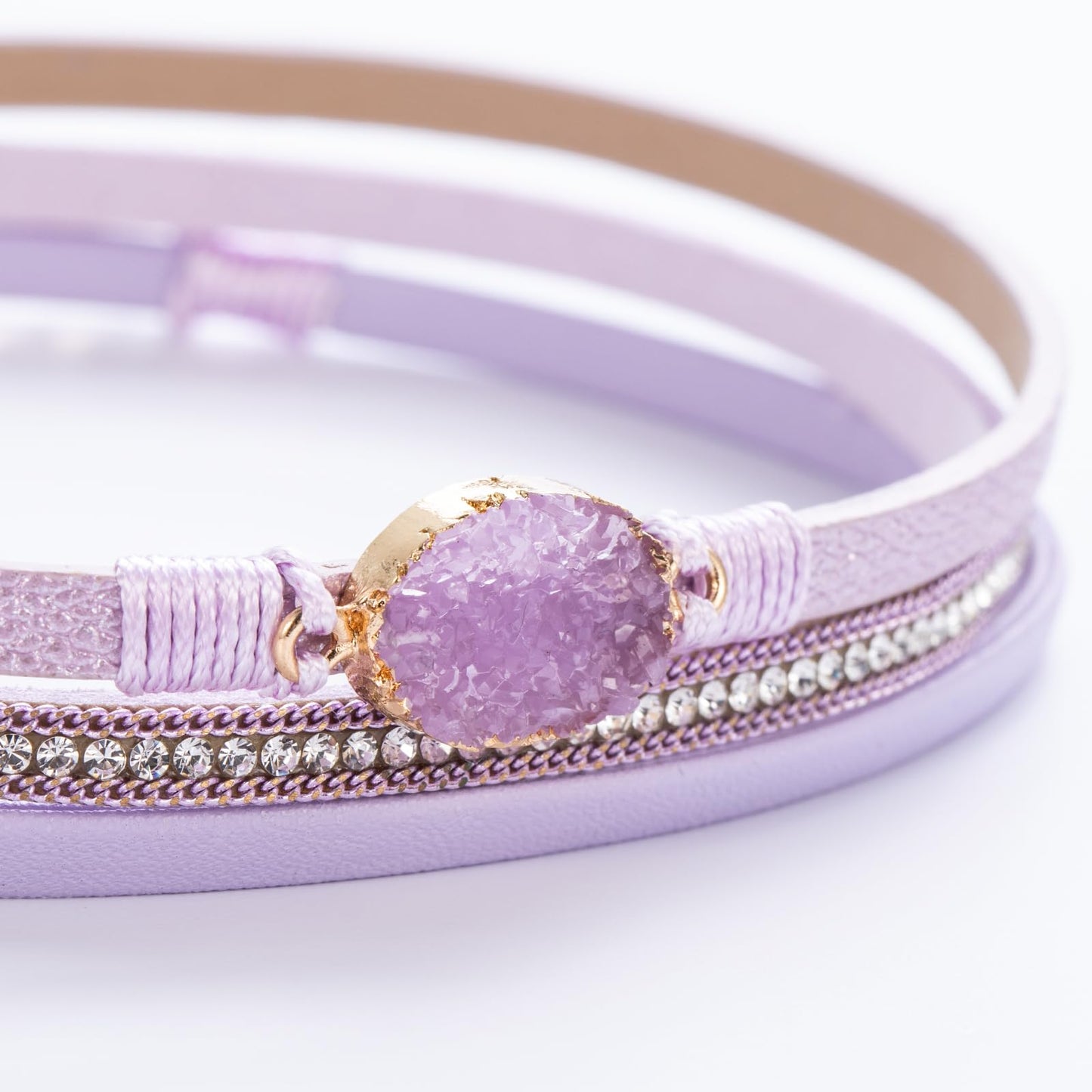 FANCY SHINY Boho Leather Wrap Bracelet Stackable Chunky Crystal Cuff Bracelets with Magnetic Clasp Cowboy Cowgirl Western Summer Beach Outfits Jewelry Gifts for Women (14.7", Purple)
