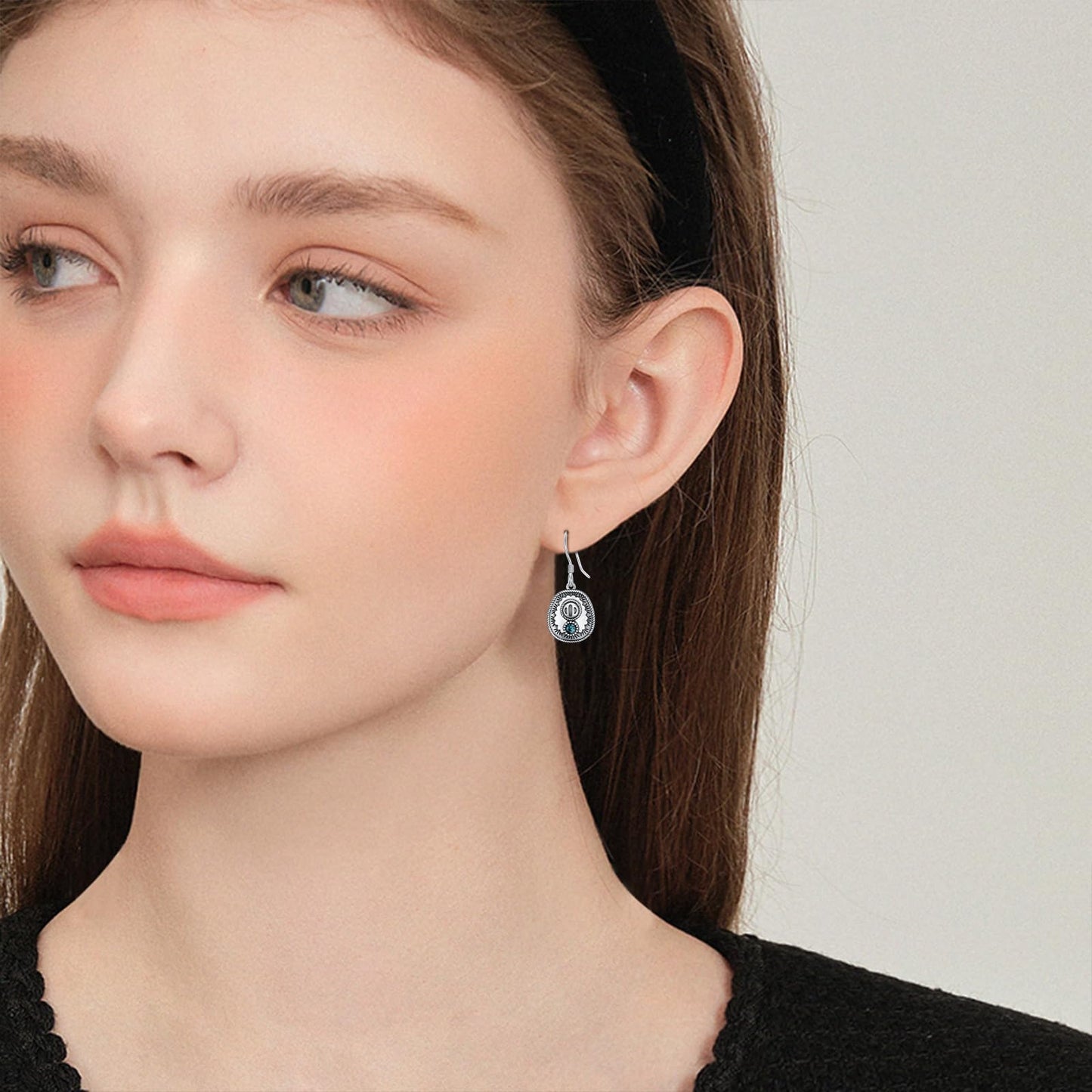 KoyeKei Cowboy Hat Earrings for Women 925 Sterling Silver Cowgirl Hat Turquoise Dangle Drop Earrings Western Country Jewelry Gifts for Daughter Wife Girlfriend