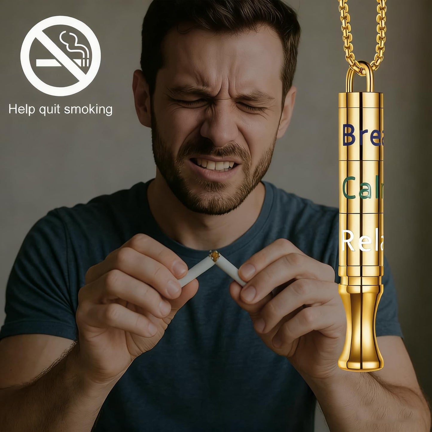 Fidget Necklace with Spinning Calm, Breathe, Relax Charms - Sensory Anxiety Relief & Deep Breathing Aid Stainless Steel Necklaces for Women Men (Gold)