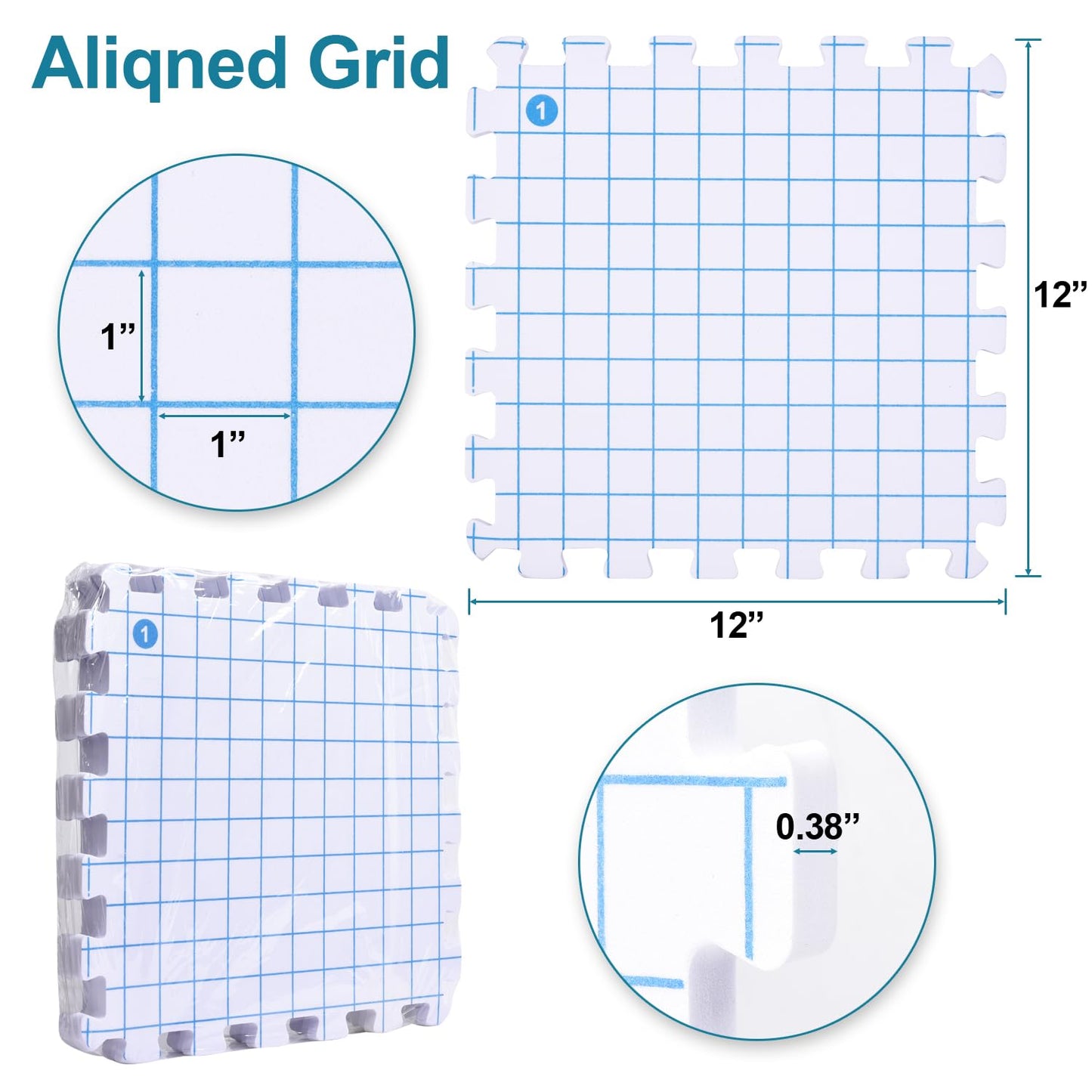 Interlocking Blocking Mats - Blocking Mats for Knitting and Crochet Projects, 4-Pack 12'' W x 12'' L Knitting Blocking Mats with 50 T-Pins, White