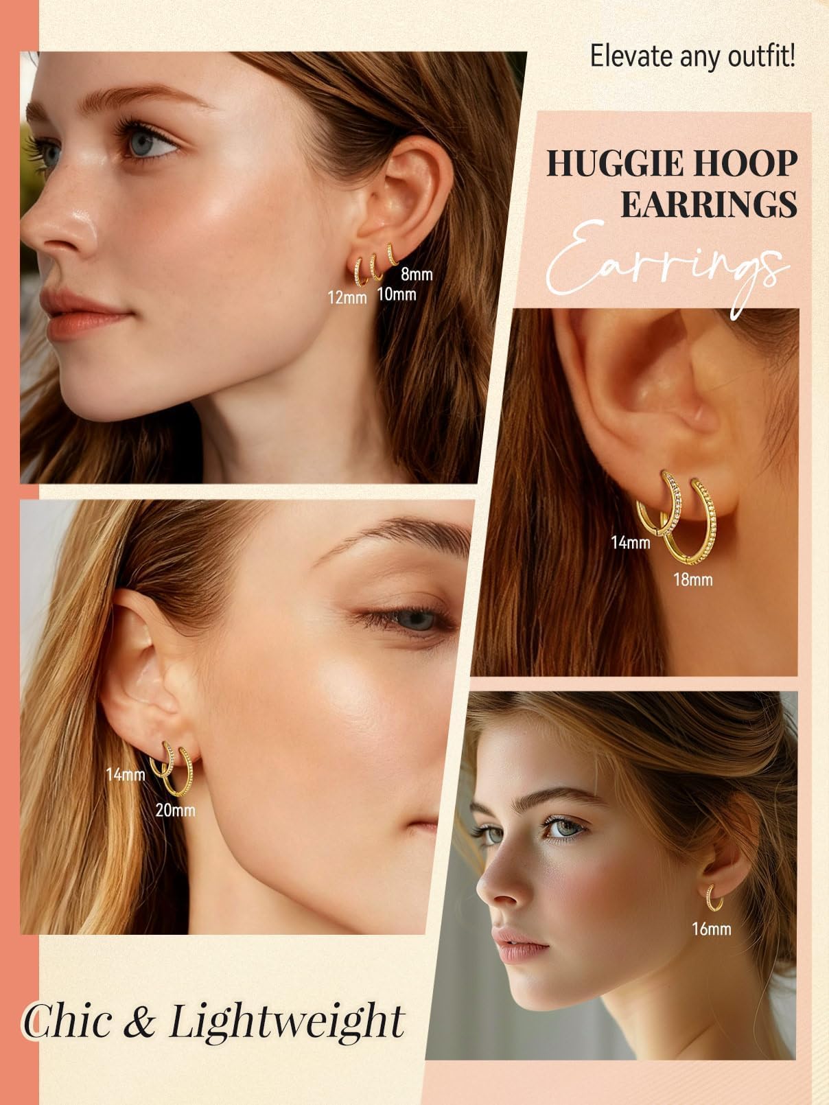 FaithHeart 925 Sterling Silver Cubic Zirconia Huggie Hoop Earrings, Small Silver Hoop Earring for Women, 14K Gold Hypoallergenic Cartilage Earrings for Women 8mm