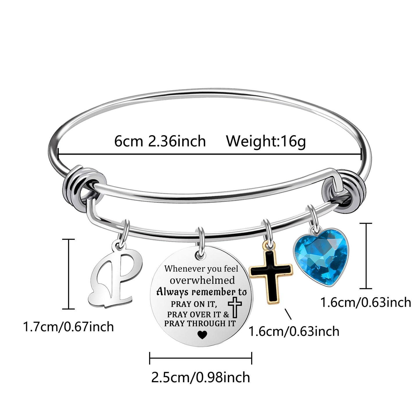 Inspirational Bracelet for Women, Initial Letter Charm bracelet for Female Cross Motivational Gifts for Her Daughter Sister Friends Back to School Birthday Christmas Presents (P)