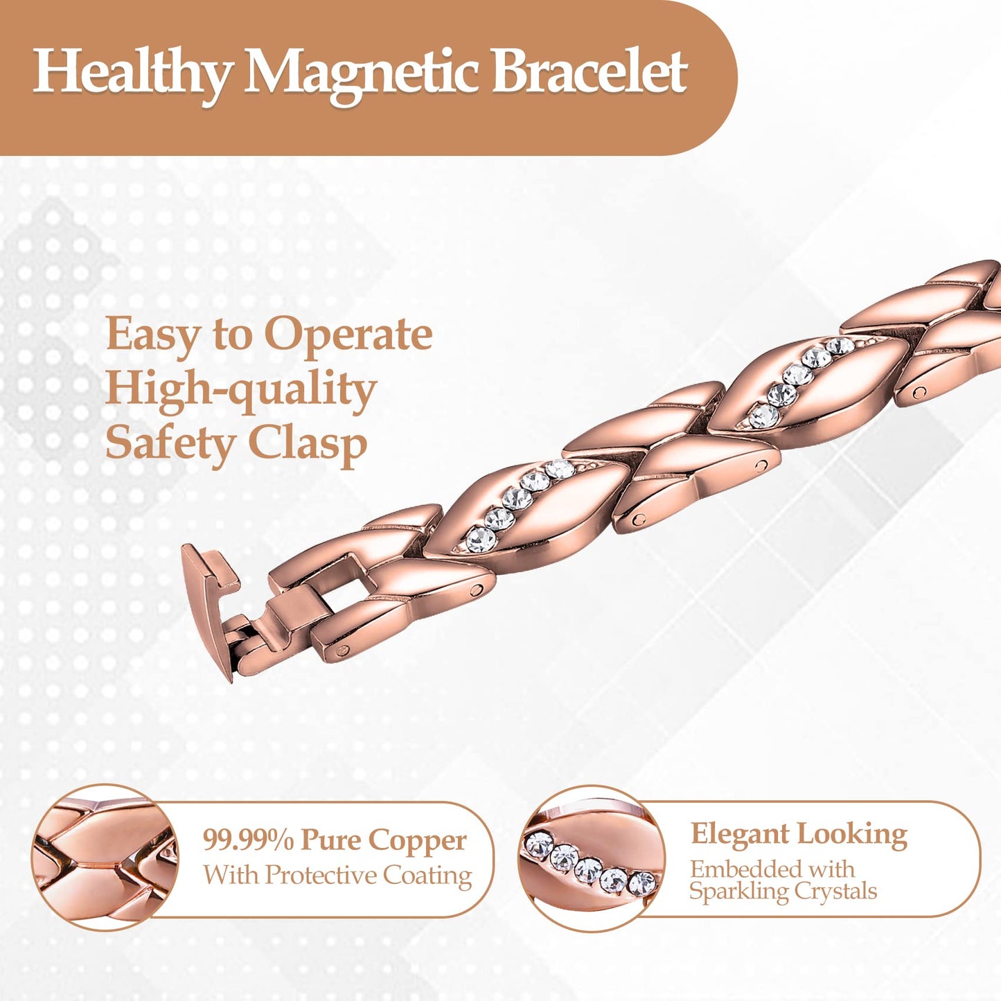 Jecanori Pure Copper Bracelets for Women,Ultra Magnetic Bracelets for Women with 3500 Gauss Magnets,Crystal Valentine's Day Jewelry Gift, Sizing Tool