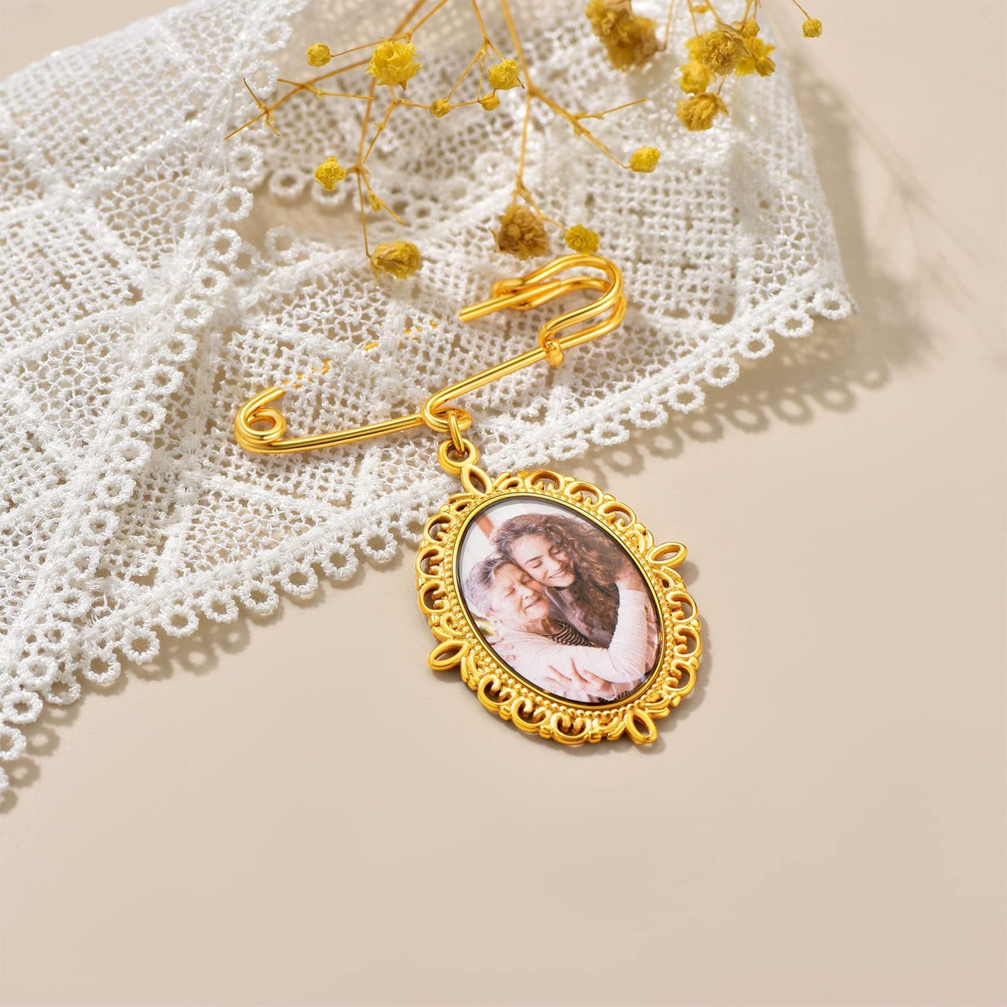 Custom4U Wedding Boutonniere Photo Charm Bouquet Pin Lapel Oval Memorial Charms Funeral Boutonniere Mother of The Bride Groom Men Women