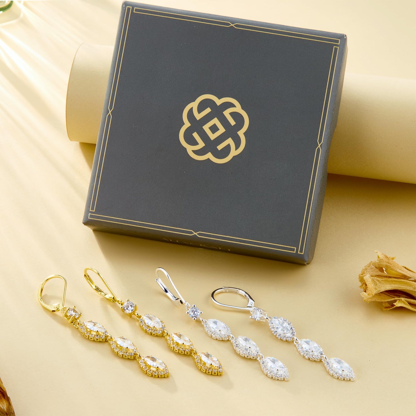 Long Gold Drop Earrings, ALEXCRAFT 14K Gold Zirconia Dangle Leverback Earrings for Women Trendy Hypoallergenic Sterling Silver Lightweight Long Dangling Teardrop Earring Brides Engagement Wedding