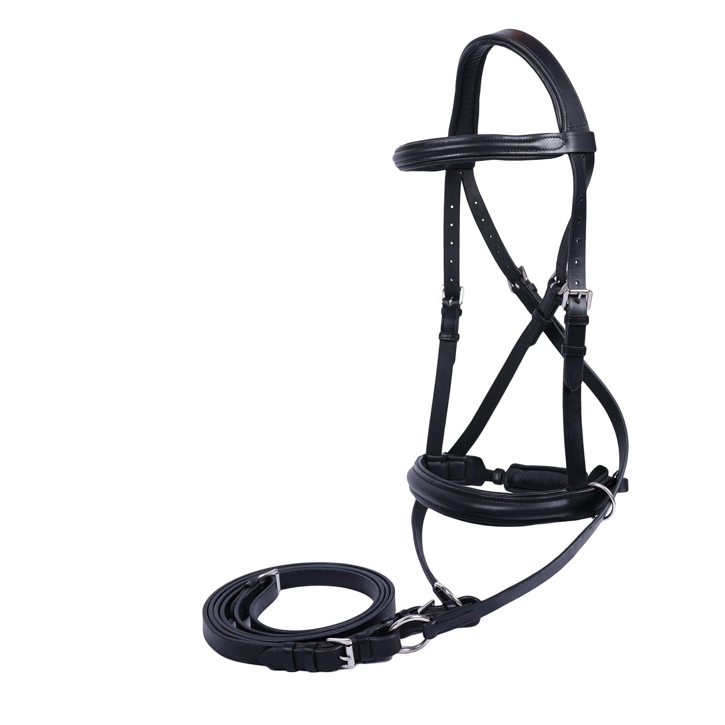 Wonder Care Genuine English Leather Crossover Crossunder Bitless Bridle for Horse Headstall with Reins