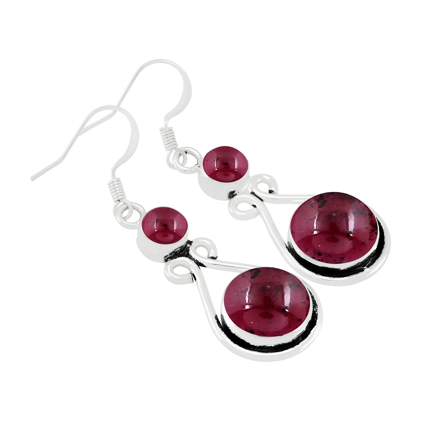 Natural Garnet Silver Plated Dangle Earrings for Women - Januray Birthstone Round Gemstones Drop Earrings Handmade Jewelry - Wedding Christmas Gift for Her