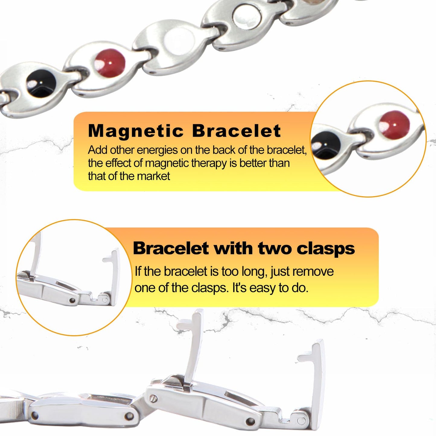 KYOSI Magnetic Bracelets for Women Stainless Steel Womens Magnet Bracelet Leaf Shape Fashion Christmas Gift (Silver&Gold, 7.87 inches)