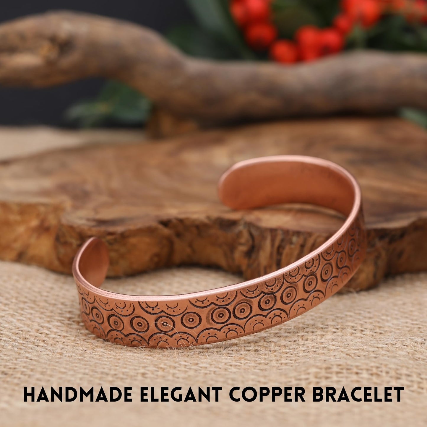 Handmade Pure Copper Bracelet for Women and Men - Thickest Copper Bracelet for Pain Relief and Stress Relief - Adjustable Carved Copper Bracelets to Fit many Size Wrist -The most ideal thickness, with a thickness of 2 mm, easy to shape. (Plain) (eyelet)