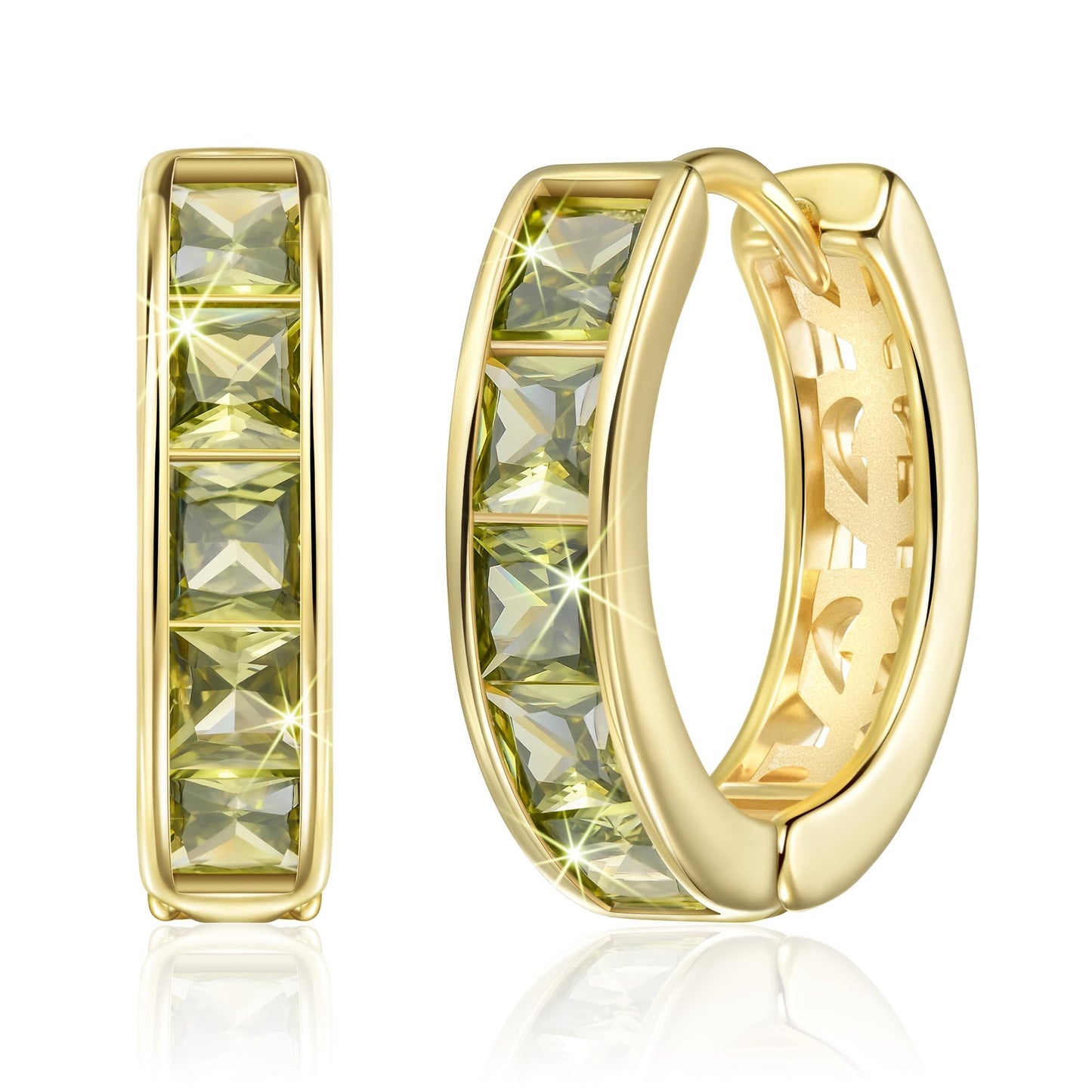 Linawe Peridot Green Hoop Earrings for Women, Gold Stud Huggie Earrings, Cubic Zirconia Imitation Diamond Rhinestone Crystal Hoops, Cartilage Tragus Dainty Cute Piercing Jewelry