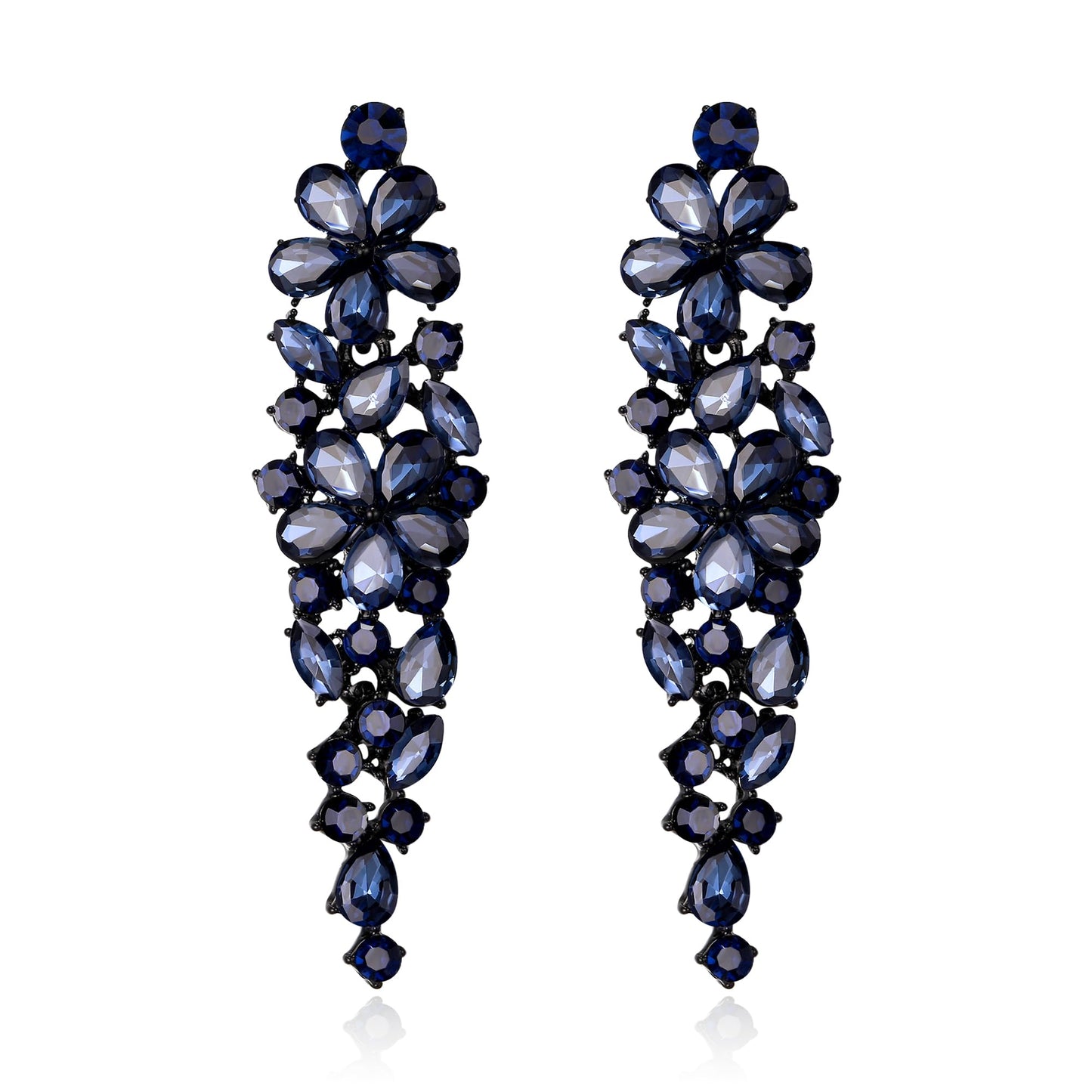 EleQueen Sparkle Marquise Rhinestone Crystal Statement Dangle Earrings for Women, Black-Tone Navy Blue Crystals Art Deco Prom Chandelier Jewelry for Wedding Bridal