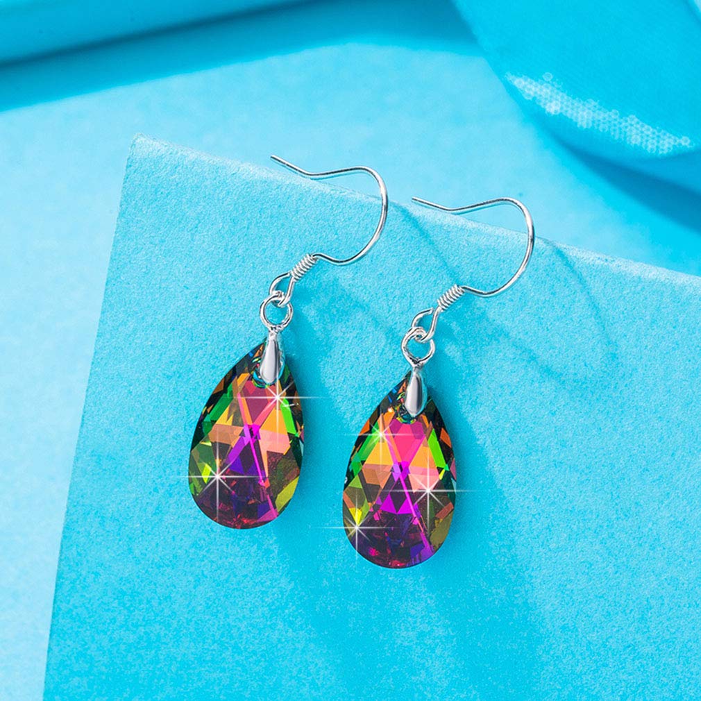 Teardrop Austrian Crystal Drop Dangle Earrings for Women 925 Sterling Silver Hook Hypoallergenic Earring (Vitrail Medium)