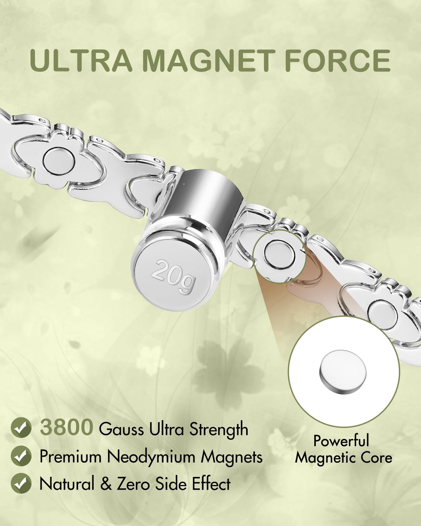 Feraco Pure Copper Bracelets for Women, Ultra Strength Magnetic Bracelet for Women with 3800 Gauss Magnet, Adjustable Flower Real Copper Jewelry Gift with Infinite Rose-Engraved (Silver)