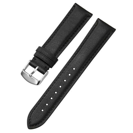 Afany Leather Watch Band 20mm for Men and Women, Quick Release Watch Strap, Black Replacement Watchband