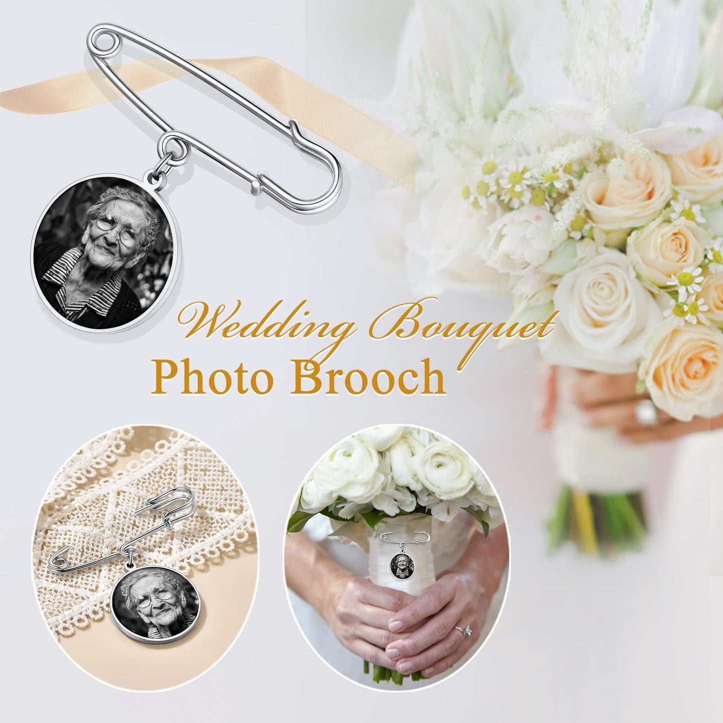 Custom4U Wedding Boutonniere Round Bouquet Charm Pin Customized Photo Charm for Mother of The Bride Groom Women Men