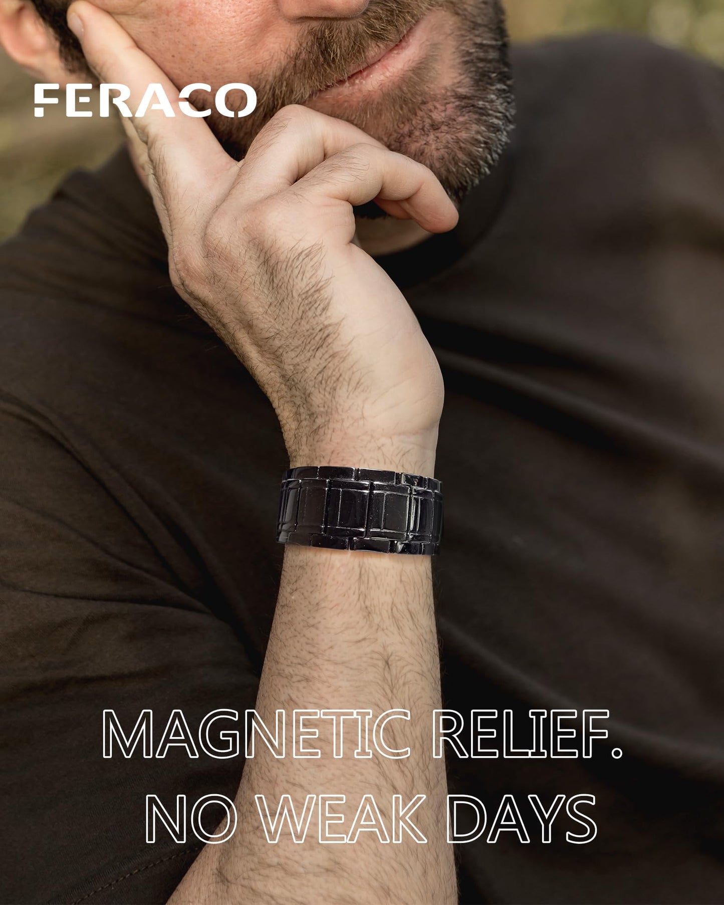 Feraco Copper Bracelet for Men, 3X Strength Magnetic Therapy Cooper Bracelet with Powerful 3800 Gauss Magnets,Copper Jewelry,Black