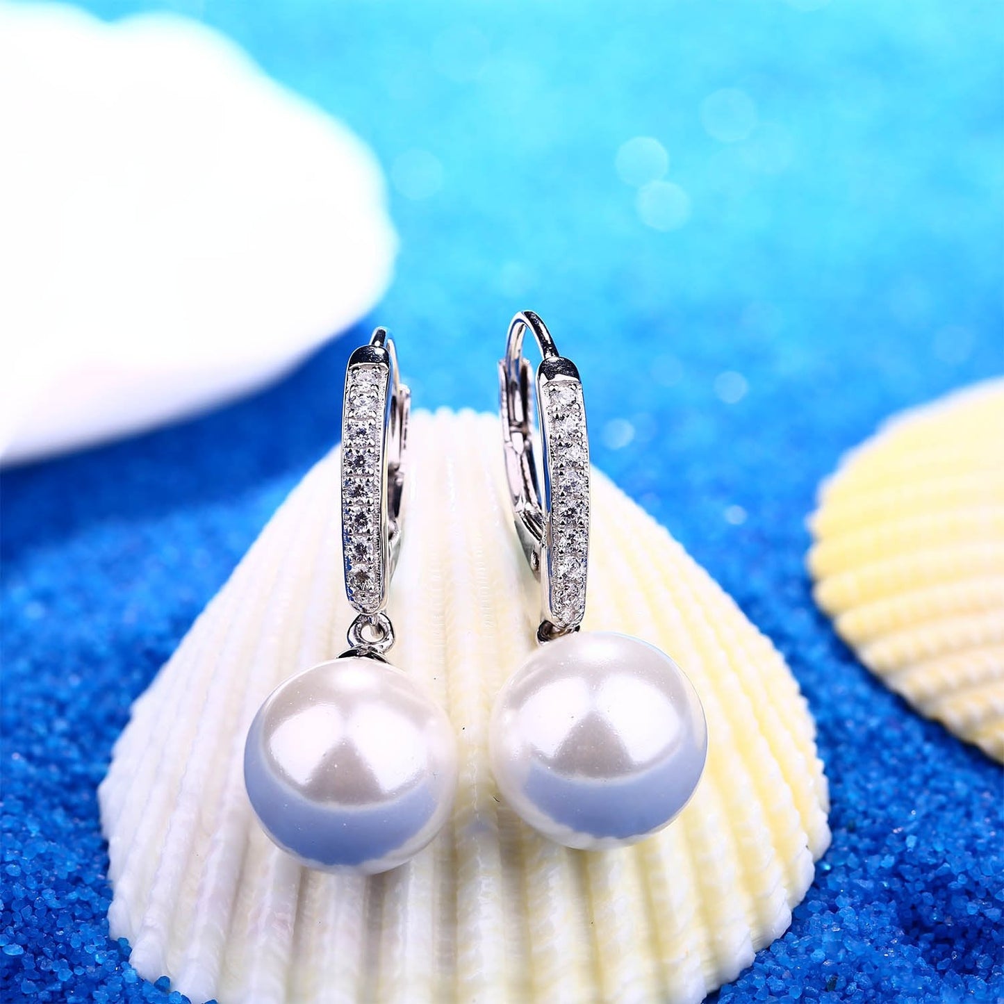 925 Sterling Silver Round 10MM Pearl Earrings Drop & Dangle Leverback Earrings,Jewelry for Women