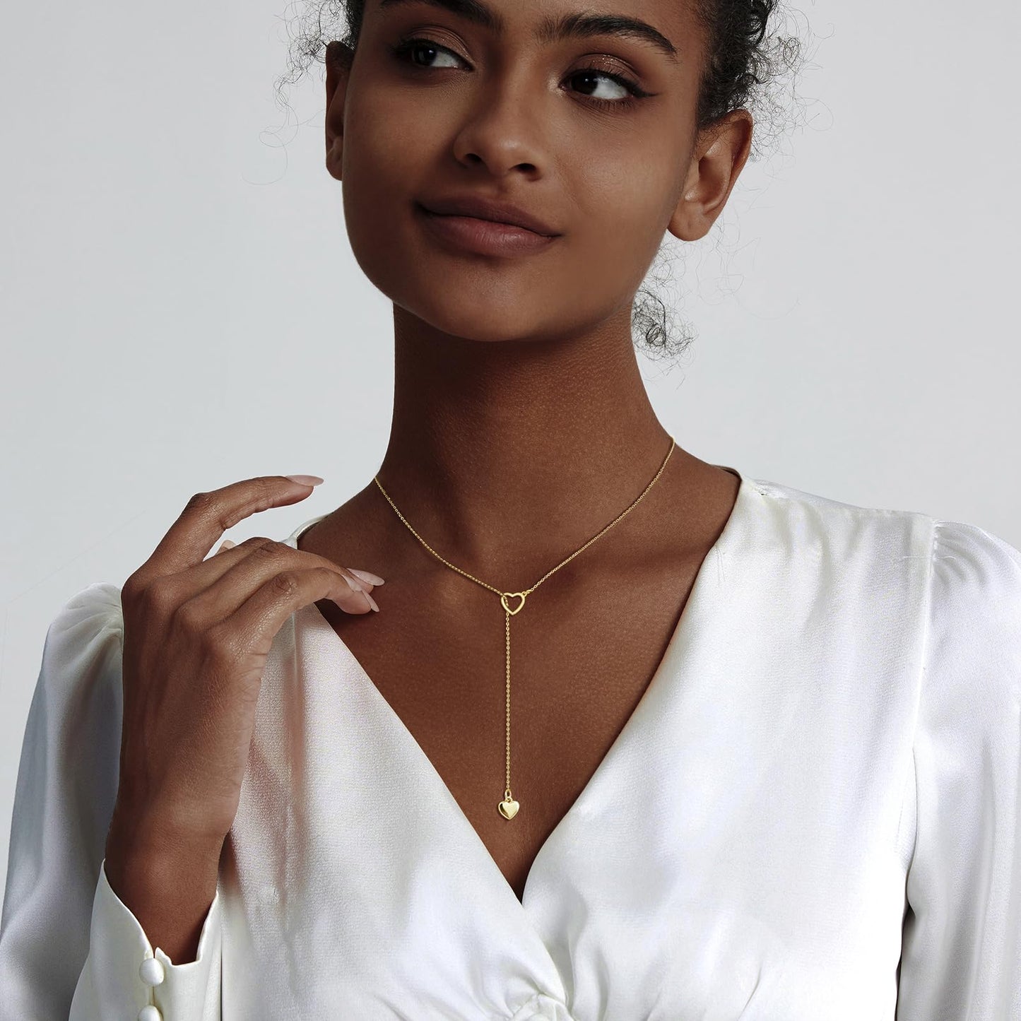 HERIER Heart Necklace for Women Dainty Gold Lariat Necklace 14k Gold Plated Simple Long Necklaces for Women Trendy Gold Necklaces Jewelry Gifts