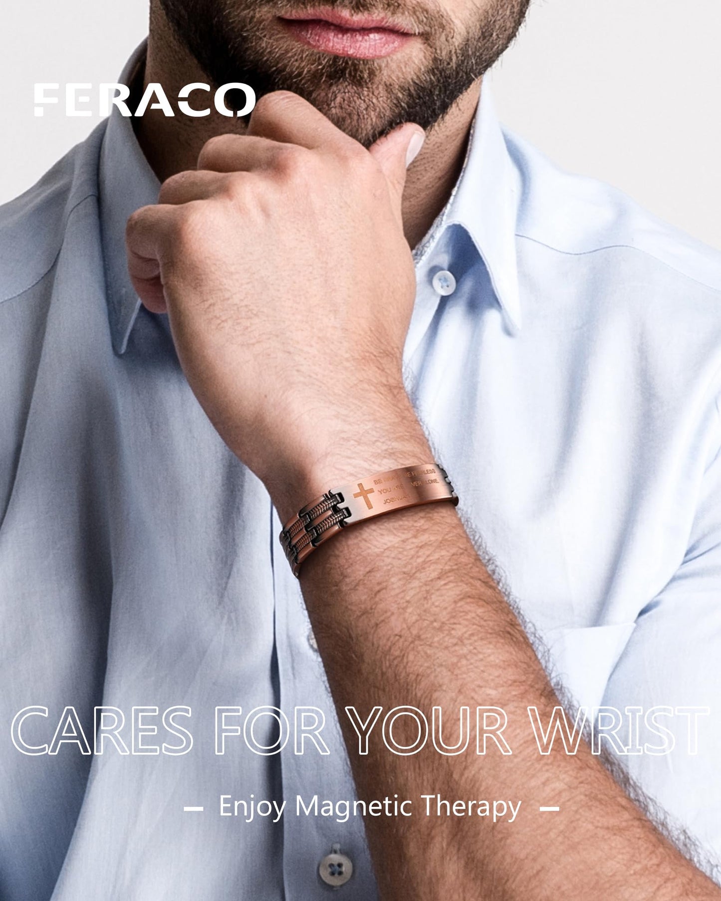 Feraco Copper Bracelet for Men,Magnetic Therapy Cooper Cross Bracelets with Magnets, Men's Christian Jewelry for Anniversary Father's Day