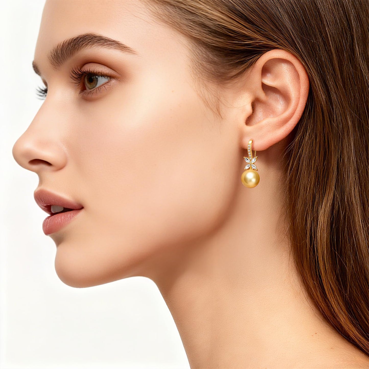 BAMIKI Pearl Drop Earrings for Women - 925 Sterling Silver 18k Gold Plated Hypoallergenic Golden Saltwater Cultured Pearls Ear Hook Earrings with Cubic Zirconia Jewelry Gifts for Mother Wife