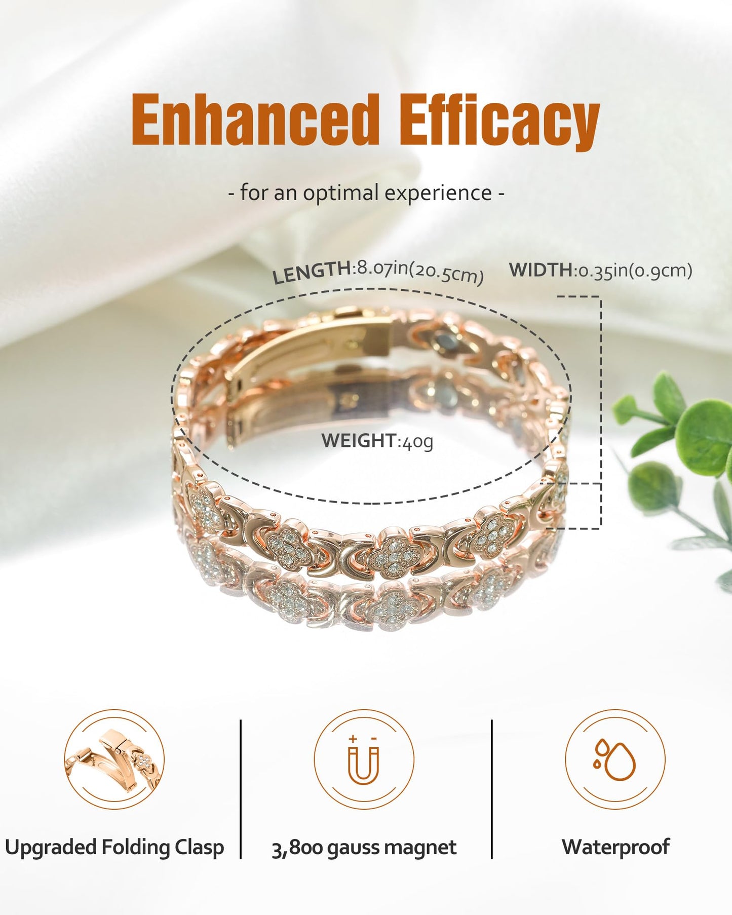 Jecanori Magnetic Bracelets for Women, Stainless Steels Magnetic Therapy Bracelet with Sparkling Cubic Zirconia,Four-leaf clover Jewelry Gift