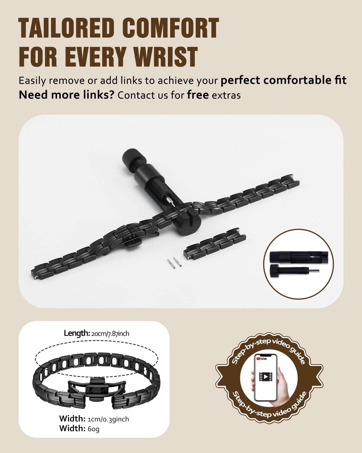Jecanori 5X Strength Magnetic Bracelets for Women —Updated 5,000 Gauss Ellipse Magnets — Premium Butterfly Clasp & Adjustable Length,Black