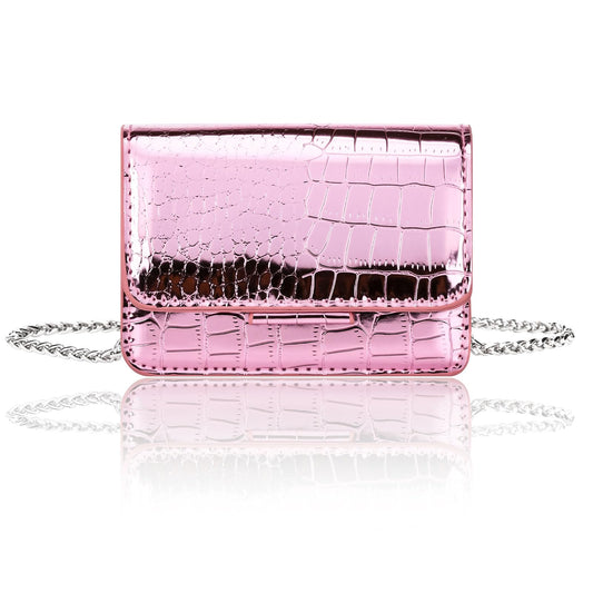 Sightor Silver Mini Crossbody Bag for Women, PU Leather Small Evening Purse, Dressy Clutch Handbag for Nightclub Parties (Pink)