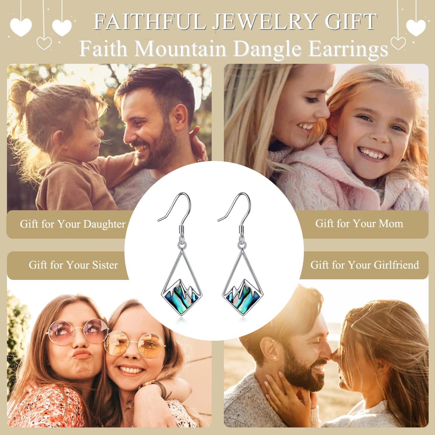 AOBOCO Silver Mountain Earrings - Sterling Silver Faith Dangle Earrings for Women - Christian Jewelry - Mothers Day & Birthday Gifts for Mom (Abalone Mountain Hooks)