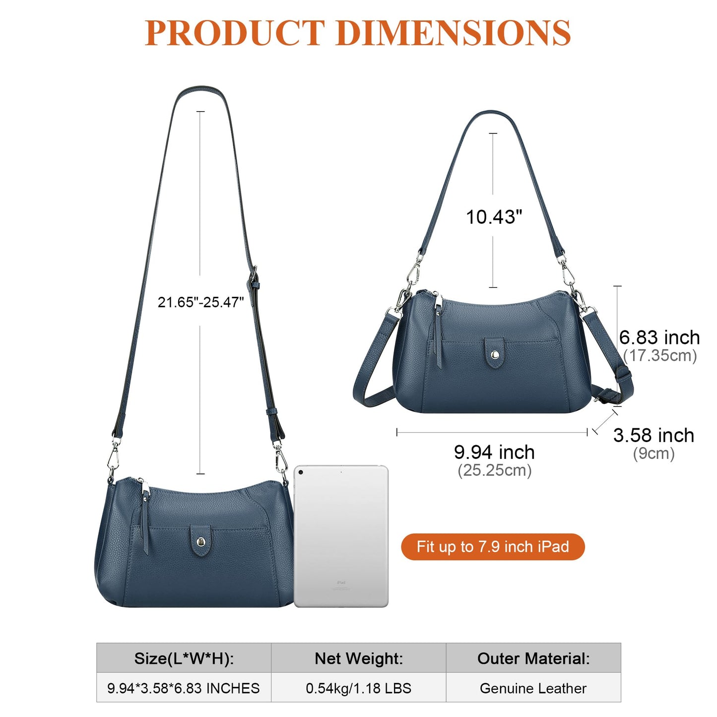 Over Earth Genuine Leather Small Hobo Crossbody Bags for Women Shoulder Purses and Handbags(O189E Indigo Blue)