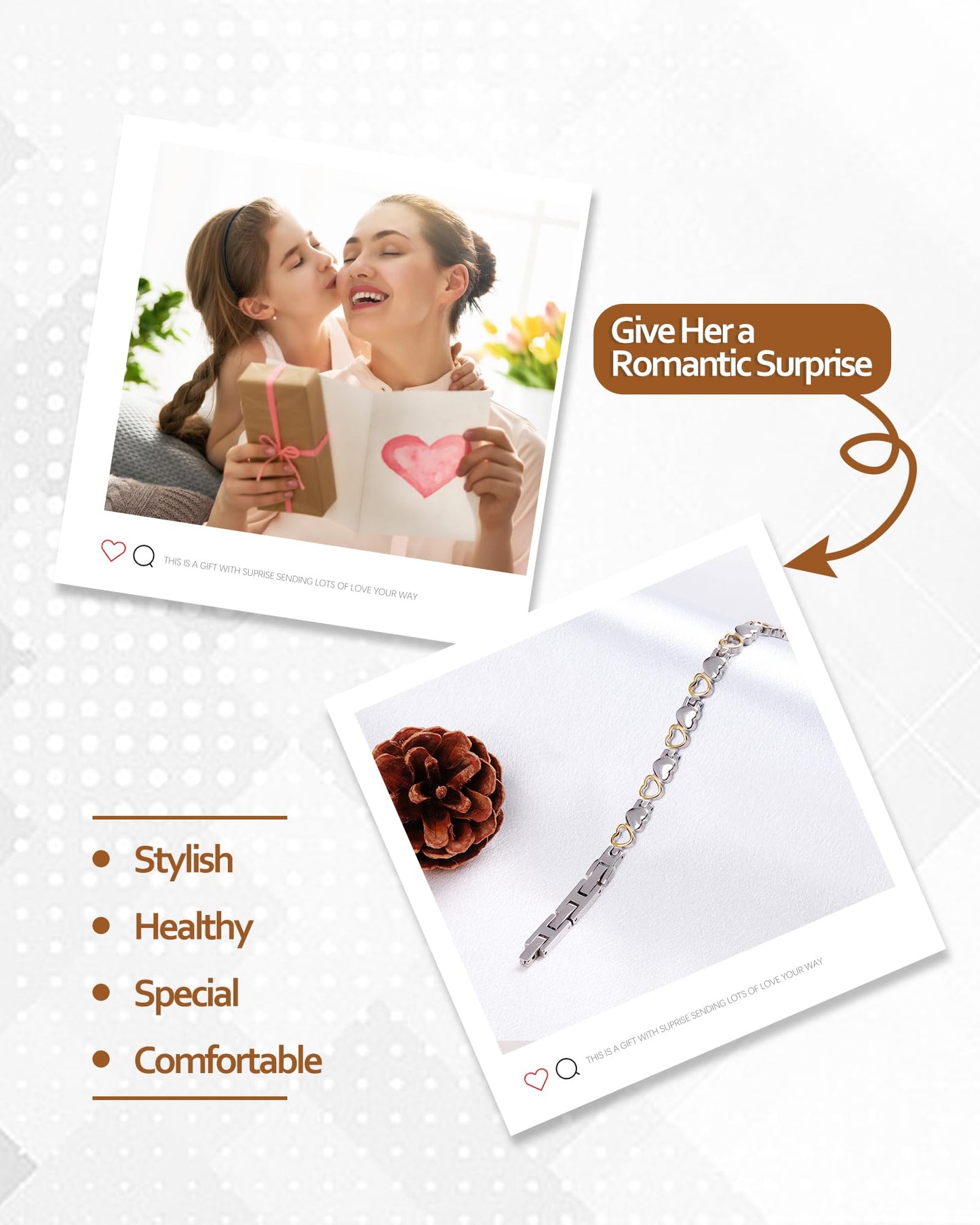 Jecanori Ultra Strength Magnetic Bracelet for Women, Women's Effective Titanium Steel Magnetic Bracelet with 3500 Gauss Magnets, Jewelry Gift with Sizing Tool