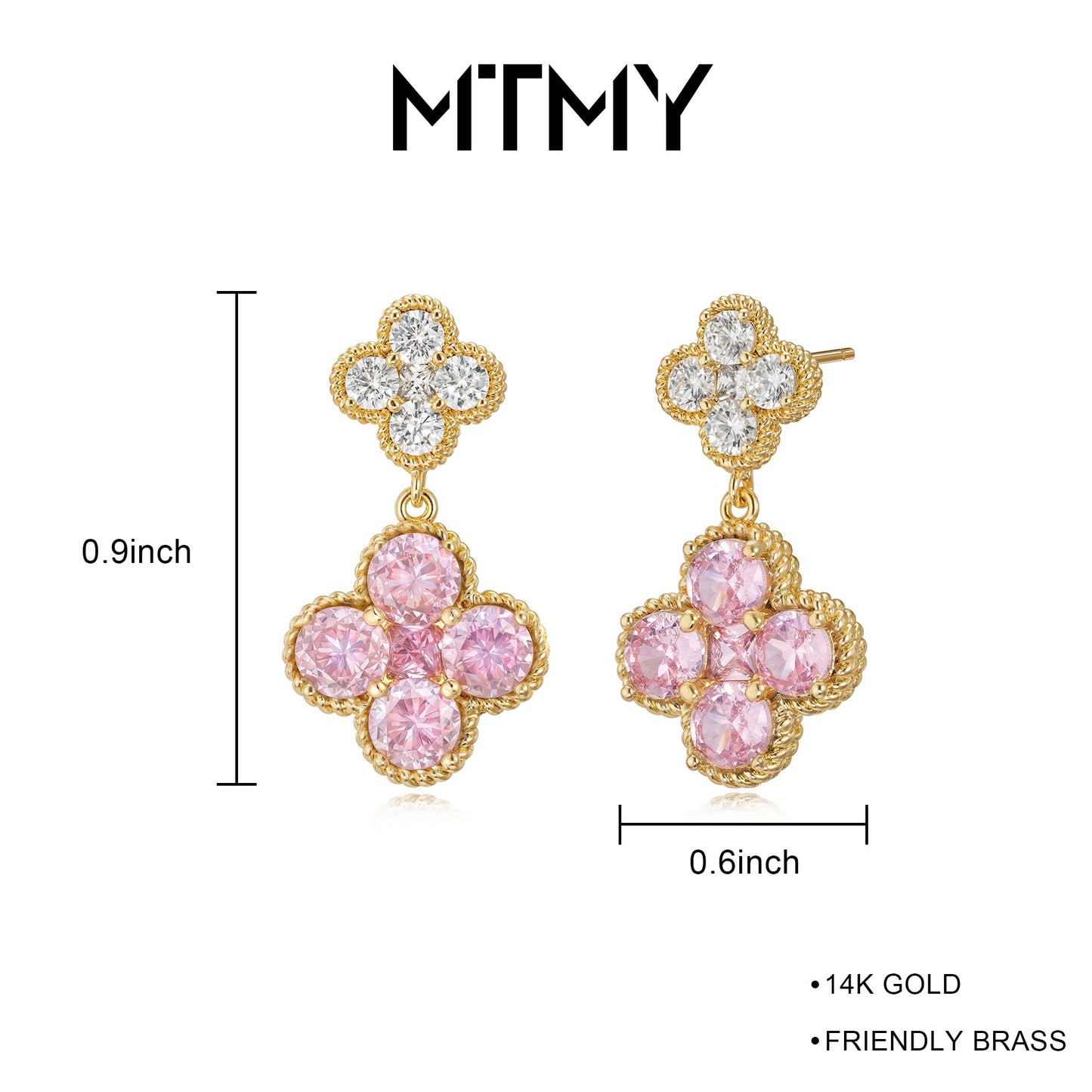 MTMY Dangle Earrings for Women 14K Gold Plated Four Leaf Clover Dangling Drop Birthstone Stud Earrings Trendy Flower Birthstone Jewelry Birthday Gifts(October)