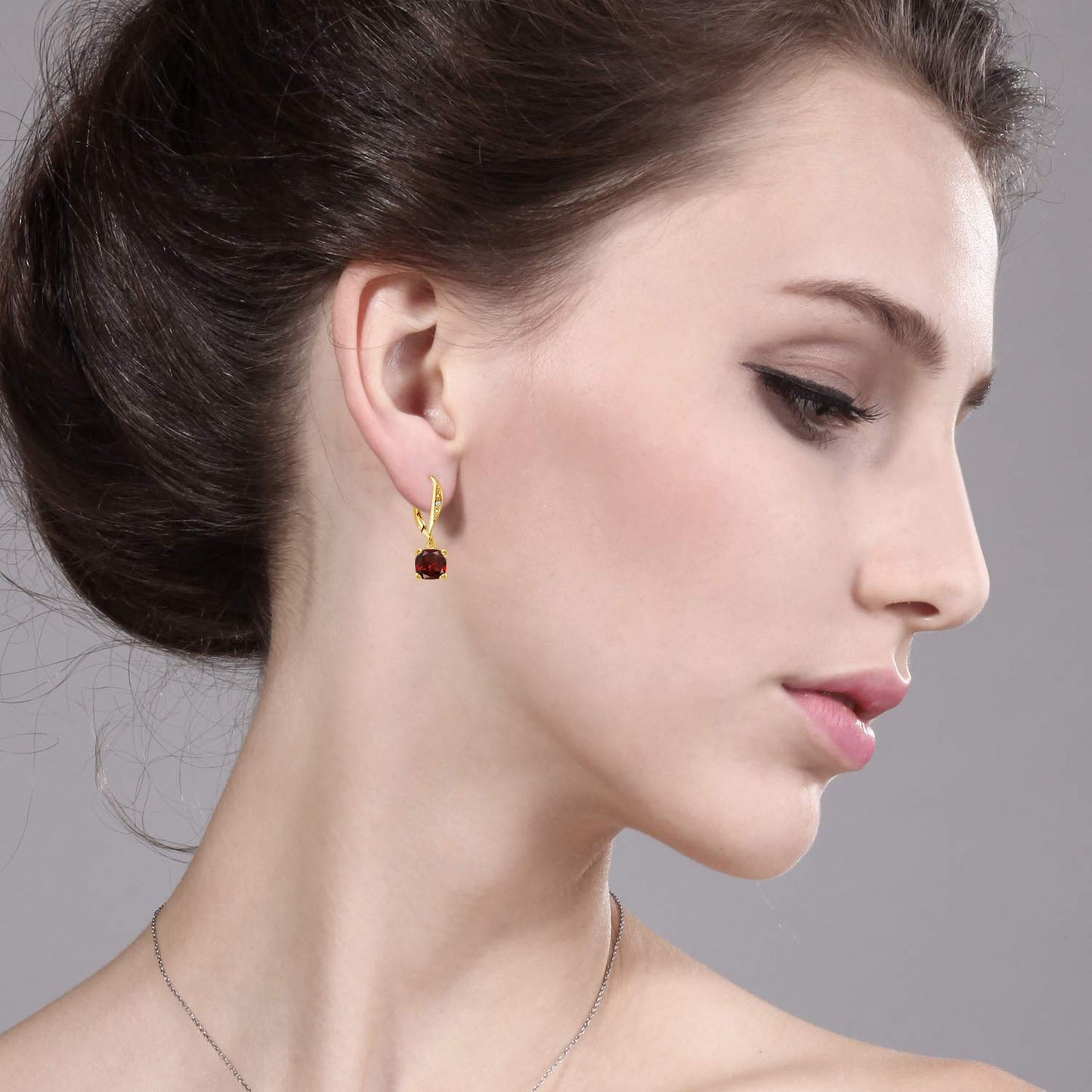 Gem Stone King Drop Dangle Earrings For Women | 7MM Cushion Cut Gemstone Birthstone and Diamond | 925 Sterling Silver | Jewelry Gift for Mom Wife Her | Garnet-January | Yellow Gold