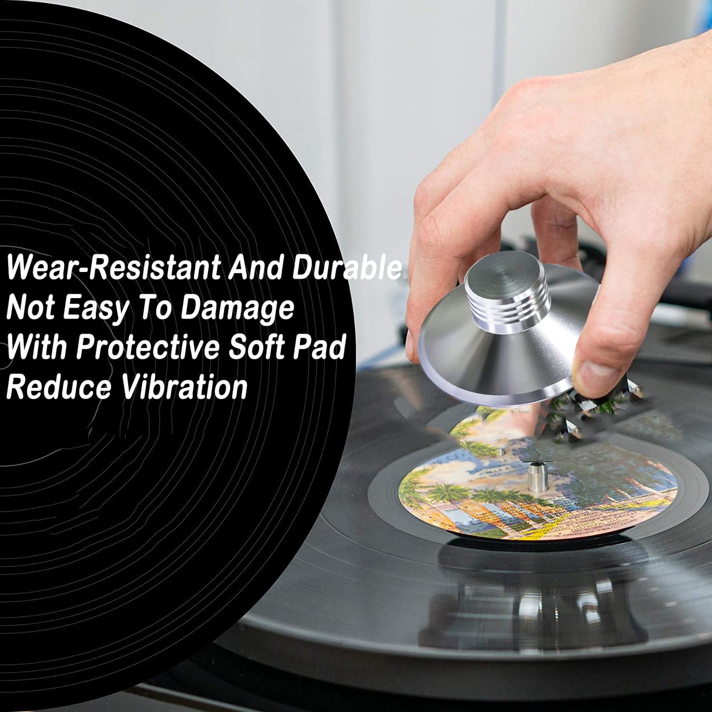 Audiophile 124G/4.3OZ Record Weight Stabilizer Aluminum Turntable Weight Disc Stabilizer Vibration Reducer with Protective Soft Pad for HiFi LP Record Player Tone Arm (Silver)