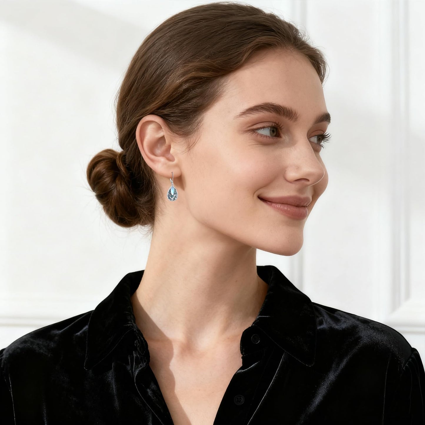 KoyeKei Dragonfly Gifts for Women 925 Sterling Silver Dragonfly Filigree Dangle Drop Earrings Abalone Moonstone Filigree Leverback Earrings Jewelry Gift for Girlfriend Wife Daughter