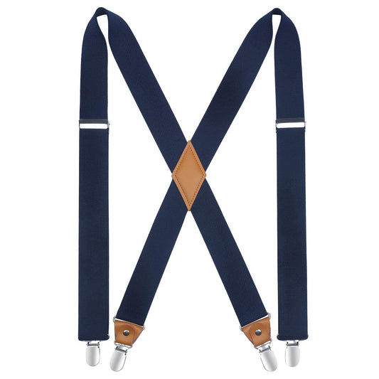 HISDERN Suspenders for Men Navy Mens Suspenders Blue Adjustable Elastic Suspender Braces Heavy Duty Clips X-Back 1.4 Inch Work Trousers