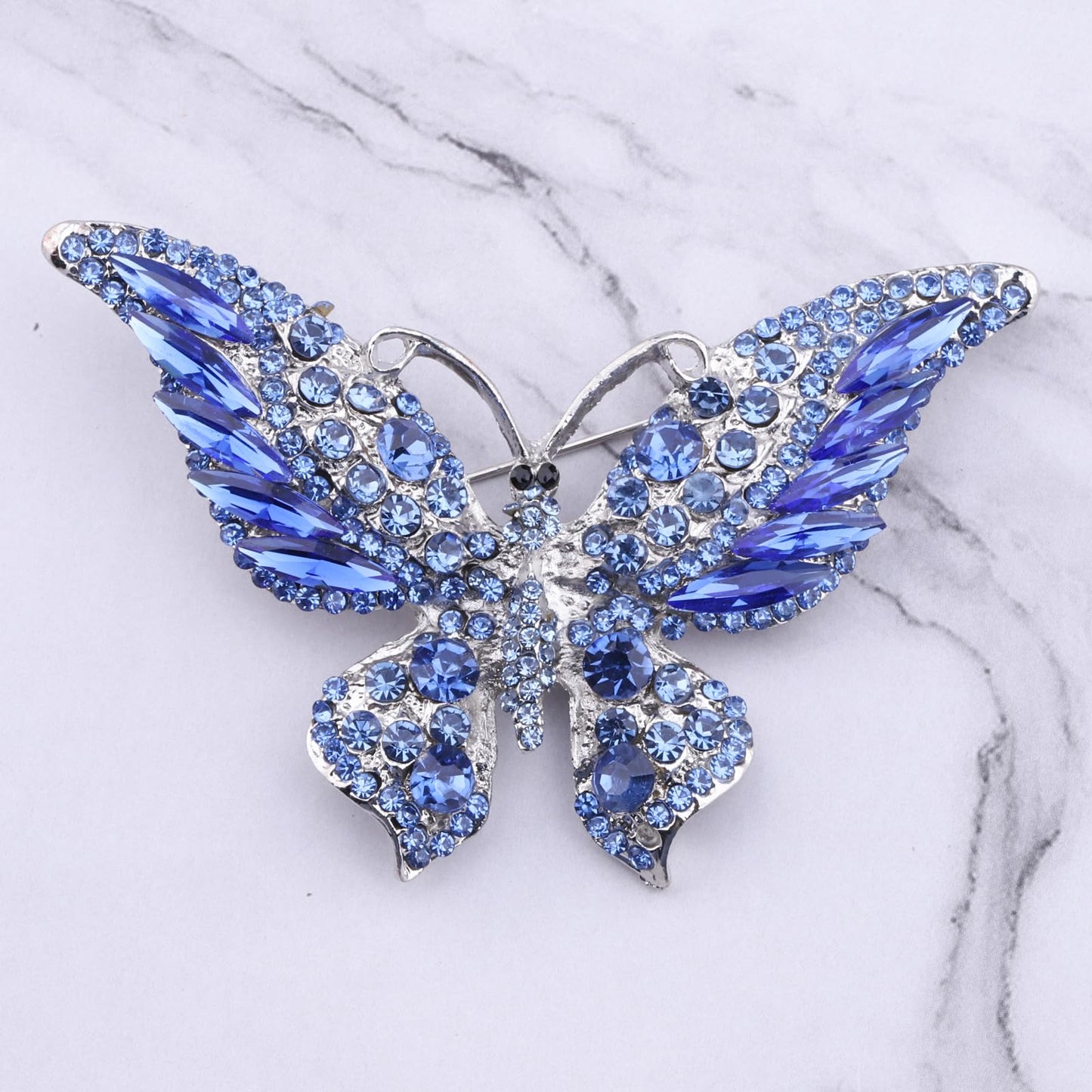 FEELMEM Crystal Rhinestone Butterfly Brooch Pin Blue Color Butterfly Brooches for For Women Wedding/Banquet/Birthday Party (blue-3)