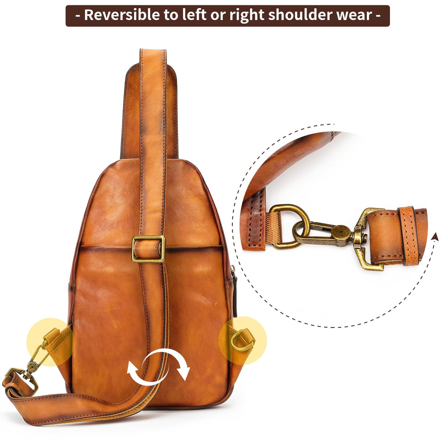 NIUCUNZH Genuine Leather Sling Bag Front Metal-Latch Crossbody Bags Handmade Vintage Chest Shoulder Backpack for Women Men Brown