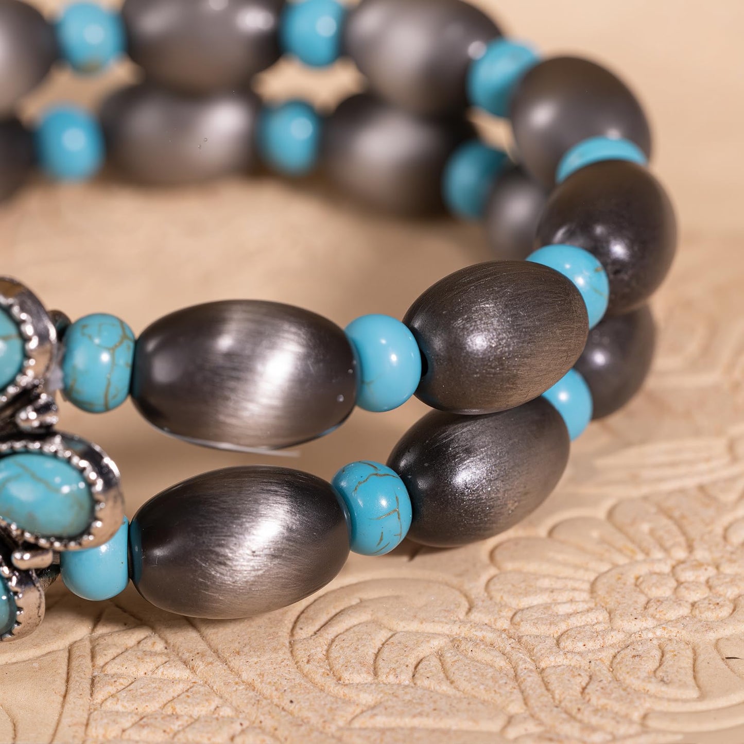 Montana West Rustic Couture's Jewelry Western Navajo Beaded Turquoise Cuff Bangle Bracelets Bohemian Vintage Elastic Bracelet for Women Cowgirl RCW-WH06TQ