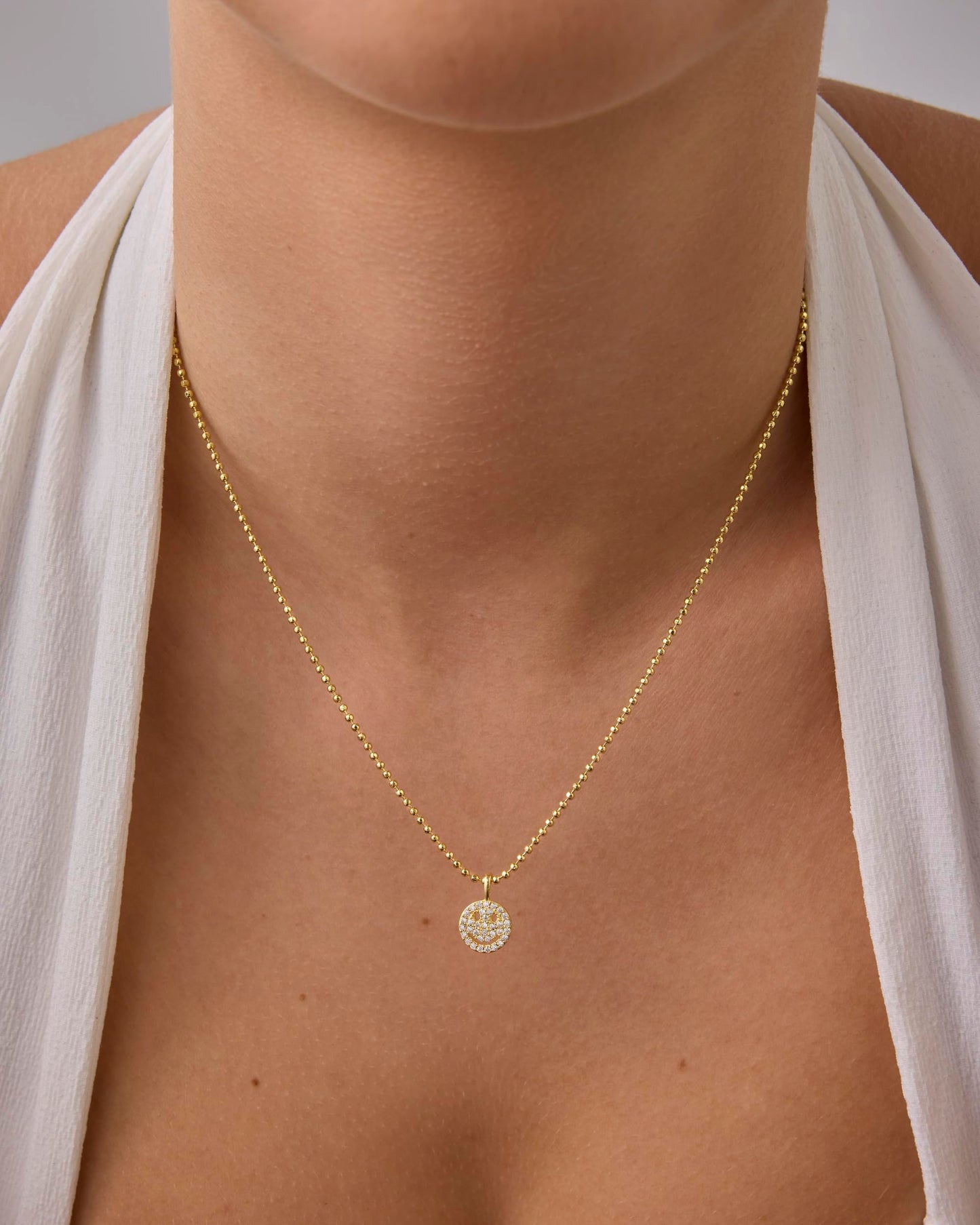 PAVOI 14K Yellow Gold Plated Smiley Face Pendant Necklace for Women with Cubic Zirconia | Happy Chain Necklace