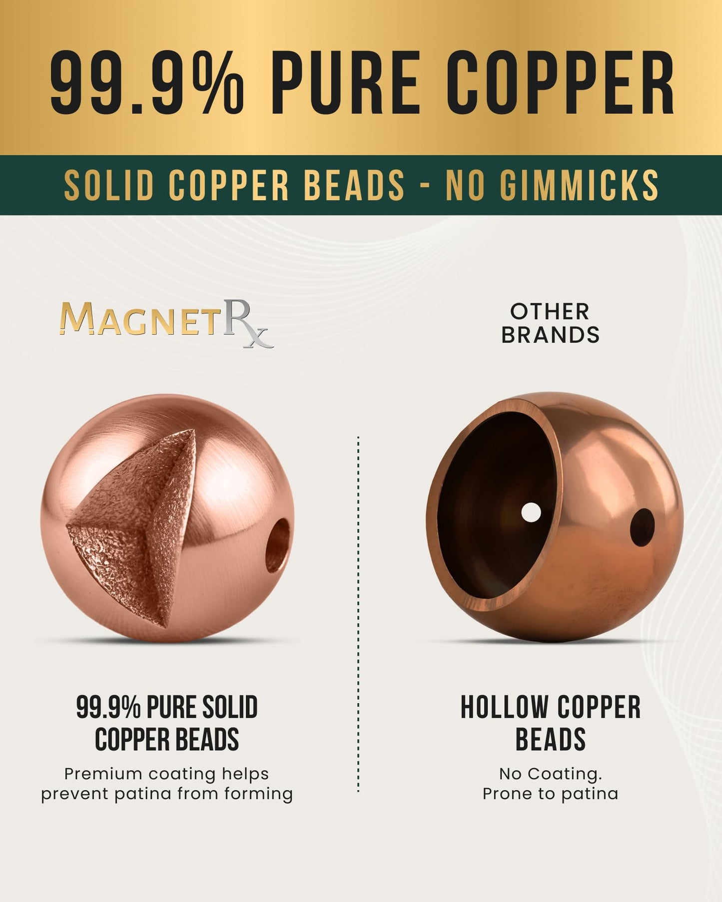 MagnetRX® Magnetic Bracelets for Men & Women – MAX Strength Magnetic Hematite & Copper Bracelet with 8mm Solid Copper Beads (Single Copper)