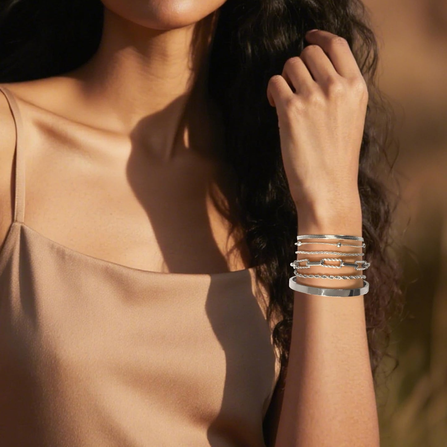 Gold Bracelets for Women, Exquisite 18K and 14K Real Gold-Plated Bracelet Stacking Sets, Waterproof Cuban Chains, Paperclip Chain , Cuff Bangles, Non Tarnish,Jewelry Gifts for Women (18Ksilver 6)