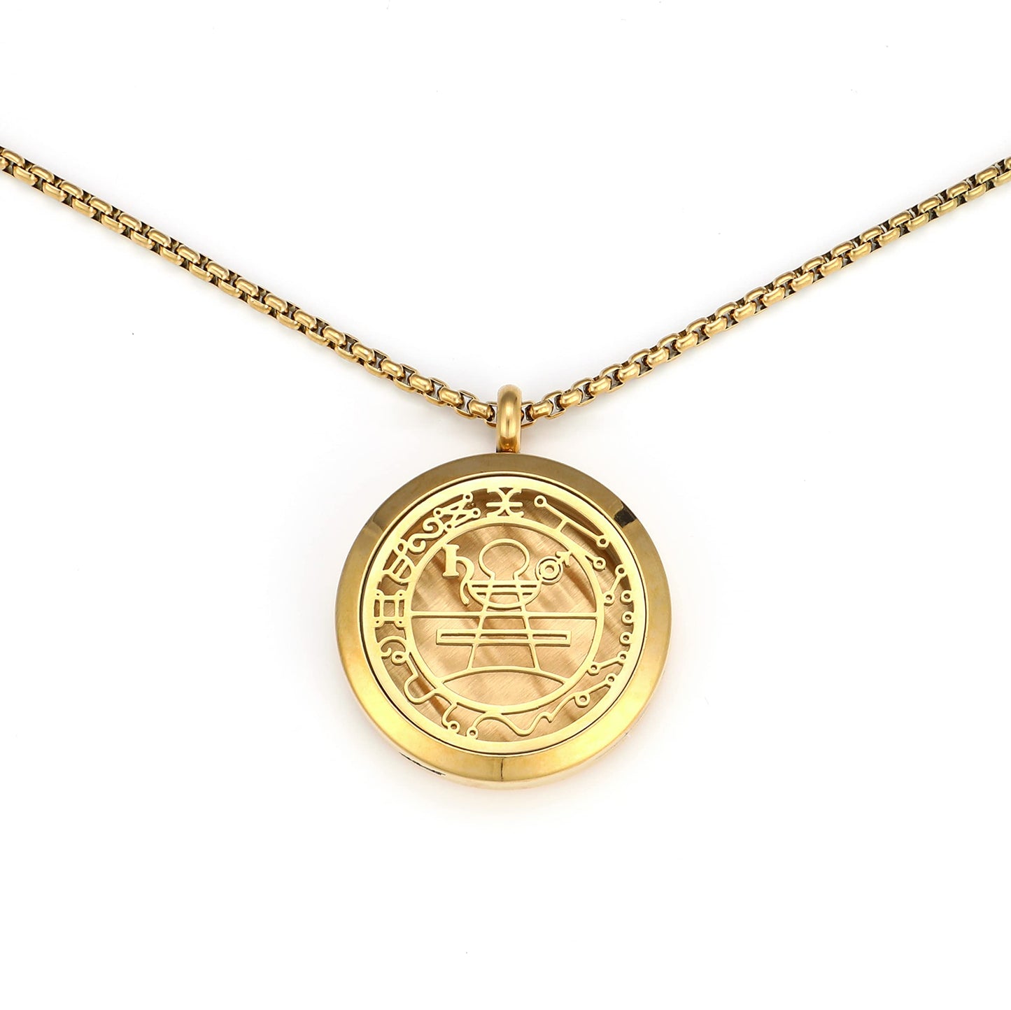 18K Gold Protection Secret Seal of Solomon Wealth Fortune Amulet Essential Oil Necklace, 316L Stainless Steel Best for Aromatherapy-Perfume, Fragrance, Scent Diffusers for Gift