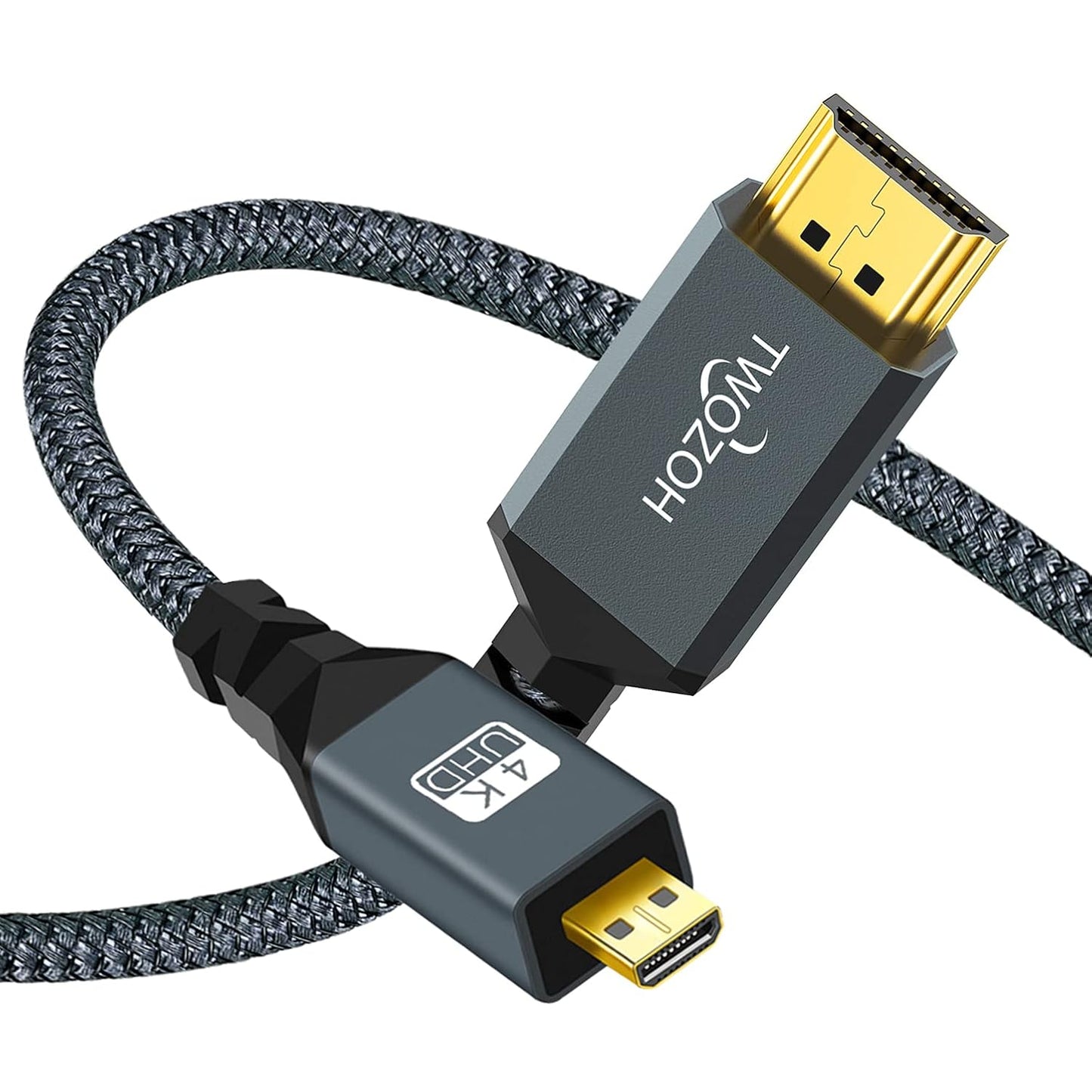 Twozoh 4K 25FT, 3D 4K/60Hz 1080p Long Micro HDMI to HDMI Cable High-Speed Full HDMI to Micro HDMI Braided Cord Support