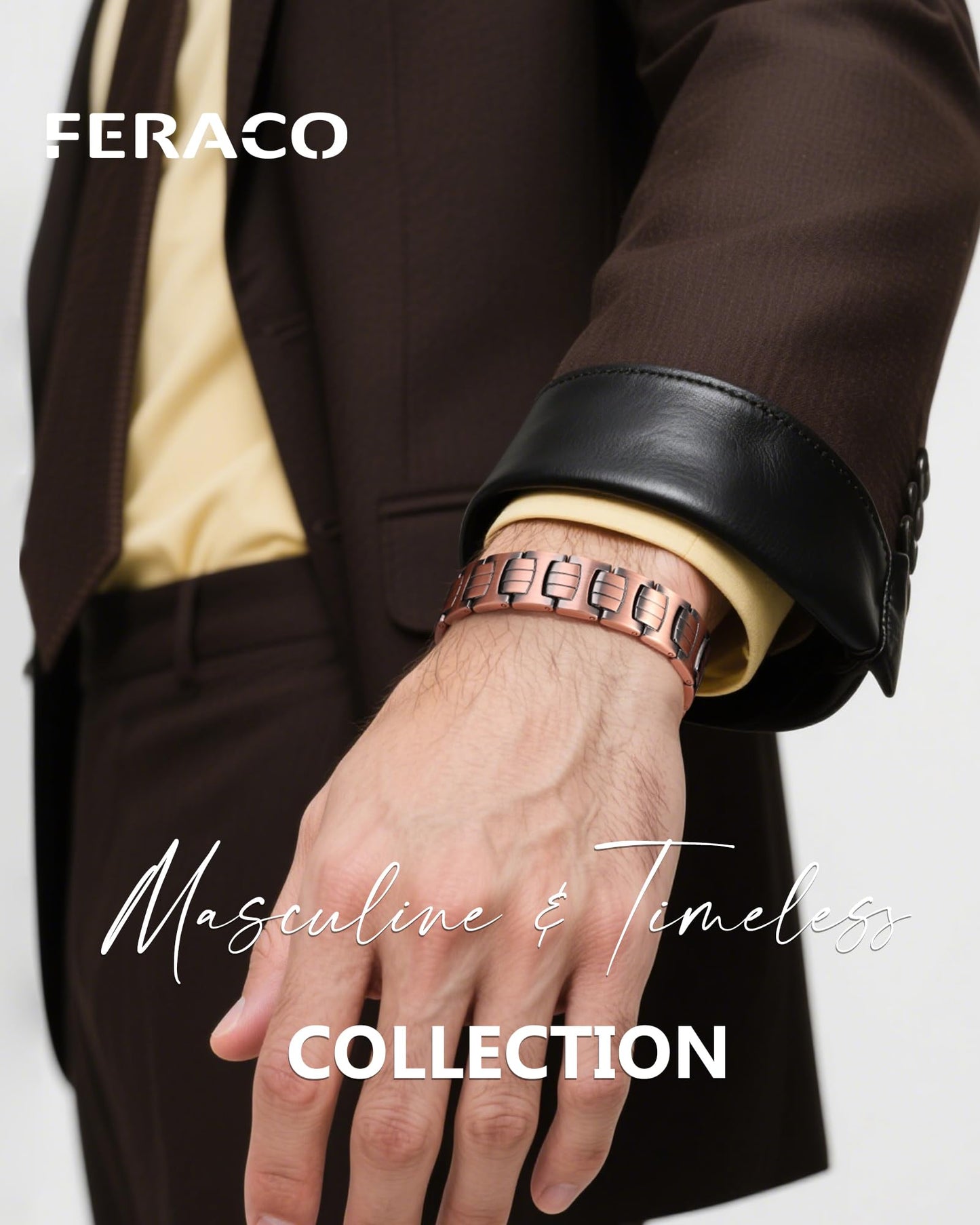 Feraco Copper Bracelet for Men,Magnetic Therapy Cooper Bracelets with 3800 Gauss Magnets, Men's Jewelry for Anniversary Father's Day