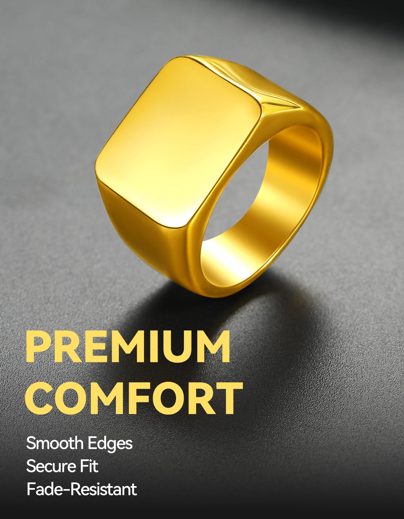 ChainsHouse Signet Biker Rings Solid Polished 18K Gold Cool Finger Ring for Men, Size 12